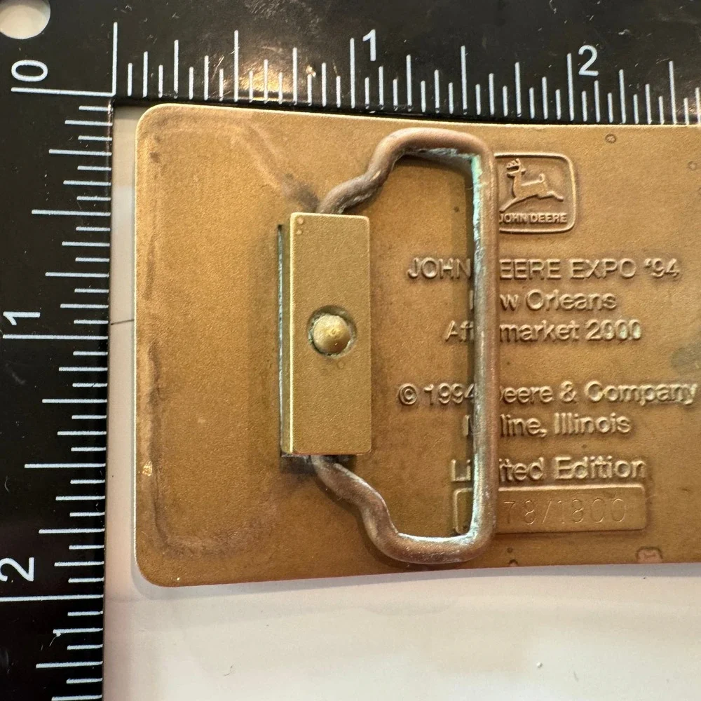 John Deere Power Belt Buckle‎ Vintage Brass Farm Tractor Equipment Expo 1994
